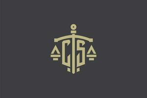Brief cs Logo zum Gesetz Büro und Rechtsanwalt mit kreativ Rahmen und Schwert Symbol Design vektor