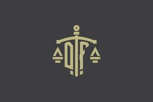 Brief df Logo zum Gesetz Büro und Rechtsanwalt mit kreativ Rahmen und Schwert Symbol Design vektor