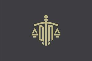 Brief dn Logo zum Gesetz Büro und Rechtsanwalt mit kreativ Rahmen und Schwert Symbol Design vektor