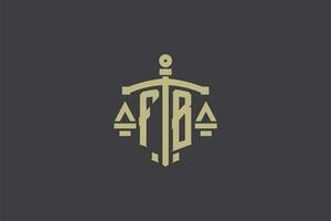 brev fb logotyp för lag kontor och advokat med kreativ skala och svärd ikon design vektor