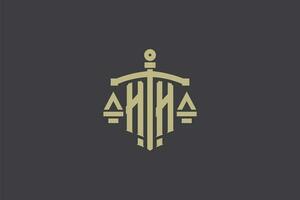 Brief hh Logo zum Gesetz Büro und Rechtsanwalt mit kreativ Rahmen und Schwert Symbol Design vektor