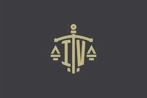 brev iv logotyp för lag kontor och advokat med kreativ skala och svärd ikon design vektor