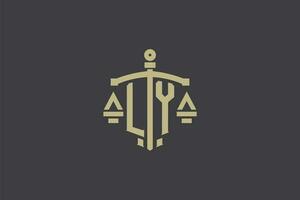 Brief ly Logo zum Gesetz Büro und Rechtsanwalt mit kreativ Rahmen und Schwert Symbol Design vektor