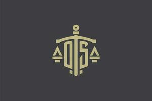 brev os logotyp för lag kontor och advokat med kreativ skala och svärd ikon design vektor