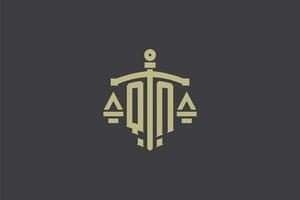 Brief qn Logo zum Gesetz Büro und Rechtsanwalt mit kreativ Rahmen und Schwert Symbol Design vektor