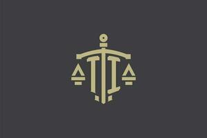 Brief ti Logo zum Gesetz Büro und Rechtsanwalt mit kreativ Rahmen und Schwert Symbol Design vektor