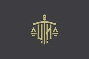 Brief Vereinigtes Königreich Logo zum Gesetz Büro und Rechtsanwalt mit kreativ Rahmen und Schwert Symbol Design vektor