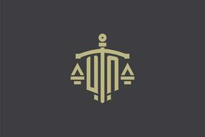 Brief un Logo zum Gesetz Büro und Rechtsanwalt mit kreativ Rahmen und Schwert Symbol Design vektor