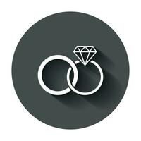 Engagement Ring mit Diamant Vektor Symbol im eben Stil. Hochzeit Schmuck Ring Illustration mit lange Schatten. Romantik Beziehung Konzept.