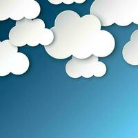 papper moln på en blå himmel. tecknad serie papper moln illustration bakgrund. luft företag begrepp. vektor
