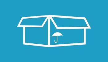 Verpackung Box Symbol mit Regenschirm Symbol. Versand Pack einfach Vektor Illustration auf Blau Hintergrund.