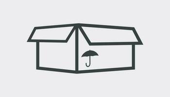 Verpackung Box Symbol mit Regenschirm Symbol. Versand Pack einfach Vektor Illustration auf Weiß Hintergrund.