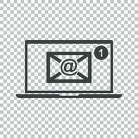 Email Briefumschlag Botschaft auf Laptop. Vektor Illustration im eben Stil auf isoliert Hintergrund.