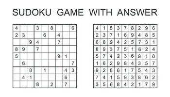 Sudoku Spiel mit antworten. Vektor Puzzle Spiel mit Zahlen zum Kinder und Erwachsene. Illustration auf Weiß Hintergrund.