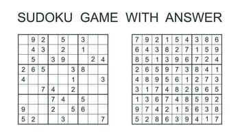 Sudoku Spiel mit antworten. Vektor Puzzle Spiel mit Zahlen zum Kinder und Erwachsene. Illustration auf Weiß Hintergrund.