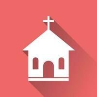 kyrka fristad vektor illustration ikon. enkel platt piktogram för företag, marknadsföring, mobil app, internet på röd bakgrund med lång skugga.