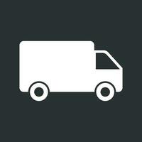 LKW, Auto Vektor Illustration. schnell Lieferung Bedienung Versand Symbol. einfach eben Piktogramm zum Geschäft, Marketing oder Handy, Mobiltelefon App Internet Konzept auf schwarz Hintergrund.