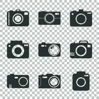 kamera ikon uppsättning på isolerat bakgrund. vektor illustration i platt stil med fotografi ikoner.