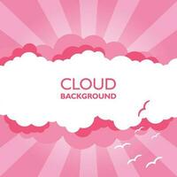 moln i de himmel med Sol strålar. platt vektor illustration i tecknad serie stil. rosa färgrik bakgrund.