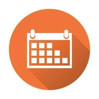 Kalender Symbol auf Orange runden Hintergrund, Vektor Illustration. eben Stil. Symbole zum Design, Webseite.