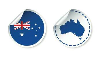 Australien klistermärke med flagga och Karta. märka, runda märka med Land. vektor illustration på vit bakgrund.