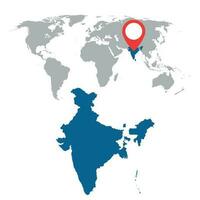 detaljerad Karta av Indien och värld Karta navigering uppsättning. platt vektor illustration.