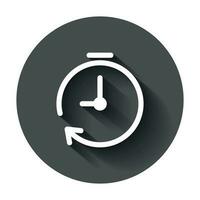klocka timer ikon i platt stil. tid larm illustration med lång skugga. stoppur klocka företag begrepp. vektor