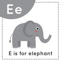 Lernen des englischen Alphabets für Kinder Buchstabe e niedlicher Cartoon-Elefant vektor