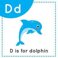 Lernen des englischen Alphabets für Kinder Buchstabe d niedlicher Cartoon-Delfin vektor