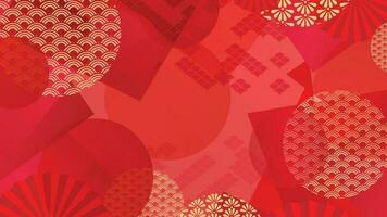 glücklich Chinesisch Neu Jahr Luxus Stil Hintergrund Vektor. golden geometrisch Formen, Kreis, Chinesisch und japanisch Muster auf rot Hintergrund. orientalisch Design zum Hintergrund, Karte, Poster, Werbung. vektor