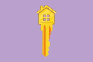 tecknad serie platt stil teckning gul nyckel och hus ikon form. elegant nyckel hus logotyp ikon, verklig egendom symbol mall. Framgång, lösning, möjlighet, säkerhet begrepp. grafisk design vektor illustration