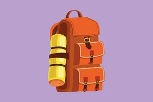 Charakter eben Zeichnung stilisiert Wandern Rucksäcke mit Schlafen Taschen. Lager, Wanderung Taschen, Rucksäcke. Camping Rucksack zum wandern, Wandern, Urlaub, Reise und Tourismus. Karikatur Design Vektor Illustration