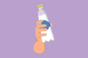 Karikatur eben Stil Zeichnung Menschen Hand halten Plastik Flasche von rein Trinken Wasser erfrischend. Mensch Trinken Wasser nach laufen, Sport und Gesundheit Pflege Konzept Symbol. Grafik Design Vektor Illustration