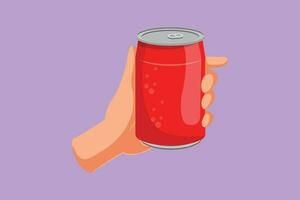 Grafik eben Design Zeichnung Hand halten ein Aluminium können trinken ohne Etiketten, Logo, Symbol. Getränke im Metall Behälter. erfrischend trinken zum Menschen im Sommer- Jahreszeit. Karikatur Stil Vektor Illustration