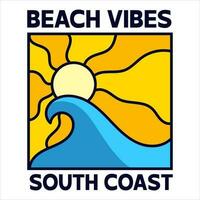 Strand Stimmung Abenteuer Abzeichen t zum T-Shirt Designs Kleidung und Logo Marke, Sommer- tropisch Strand Natur Logo Zeichen Illustration Vektor