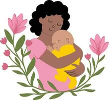 uppsättning samling blommig prydnad mor innehav nyfödd bebis illustration vektor