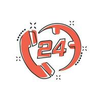 Vektor Cartoon technischer Support 24 7 Symbol im Comic-Stil. Telefon Uhr Hilfe Konzept Illustration Piktogramm. Computer-Service-Support-Business-Splash-Effekt-Konzept.