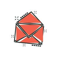 Vektor-Cartoon-Mail-Umschlag-Symbol im Comic-Stil. E-Mail-Zeichen-Illustrationspiktogramm. Mail-Business-Splash-Effekt-Konzept. vektor