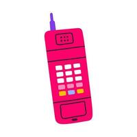 klassisk 80s 90s rosa mobil telefon i modern platt stil. hand dragen vektor illustration. mode lappa, bricka, emblem. vektor illustration