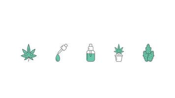 Set von Icons der Cannabisindustrie im flachen Cartoon-Stil isoliert auf weißem Hintergrund vektor