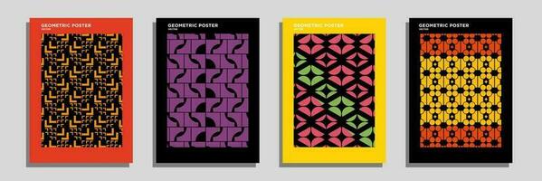 retro geometrisch Muster Hintergrund, Vektor abstrakt Kreis, Dreieck und Platz Linien Kunst. modisch bunt Bauhaus Muster Hintergründe op-art einstellen