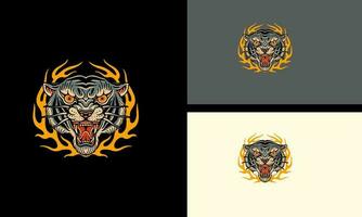 Kopf Tiger und Flammen Stammes- Vektor Maskottchen Design