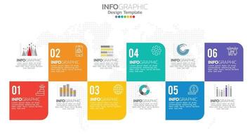 Infografik 6 Schritte Kreiselement mit Zahlen- und Diagrammdiagramm, Geschäftsdiagrammdesign. vektor