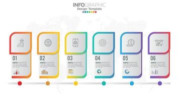 Infografik 6 Schritte Kreiselement mit Zahlen- und Diagrammdiagramm, Geschäftsdiagrammdesign. vektor