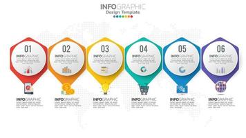 Infografik 6 Schritte Kreiselement mit Zahlen- und Diagrammdiagramm, Geschäftsdiagrammdesign. vektor