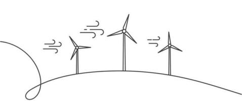 Wind Leistung Pflanze. Wind Turbinen. verlängerbar Energie Vektor Design. Grün Energie Linie Illustration