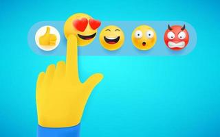 fingerpressande emoji-reaktion i sociala medier. chockerande emoji. 3d gullig stilvektorillustration vektor