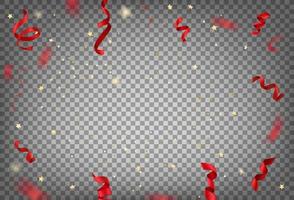 rote fliegende Bänder und Konfetti auf transparentem Hintergrund. Jubiläumsrahmenvorlage vektor