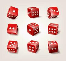 3d realistisk vektor ikon illustration. samling av röd poker tärningar kuber.