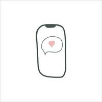 smartphone med kärlek i ballon moln klistermärke. vektor illustration i klotter stil.